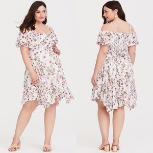 Torrid Floral Smocked Cold Shoulder Gauze Dress